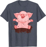 Happy Pig Playing In The Mud Animal Lover Costume Happy Pig Playing In The Mud Funny Animal Lover Costume T-Shirt - Heather Blue