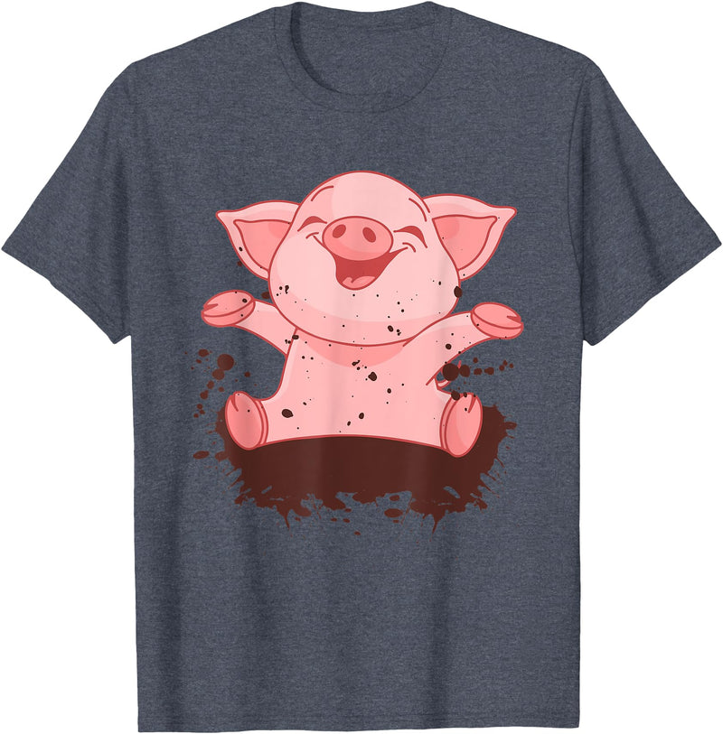 Happy Pig Playing In The Mud Animal Lover Costume Happy Pig Playing In The Mud Funny Animal Lover Costume T-Shirt - Heather Blue