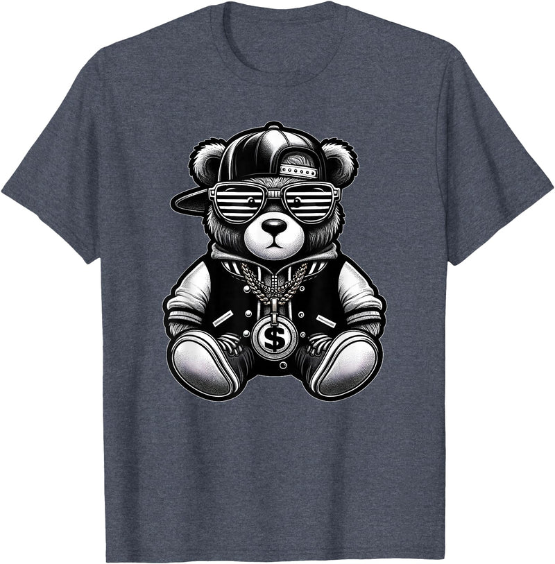 Teddy Bear Hip Hop Lovers Men Women & Kids Funny Hip Hop Teddy Bear 90s Graffiti Art Rap Lover Gangsta T-Shirt - Heather Blue