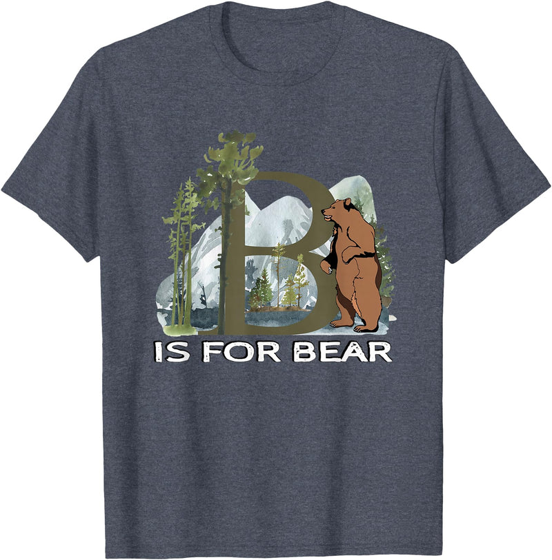 Forest Animals Designs Brown Bear Animal Watercolor Nature Lover Alphabet Letter B T-Shirt - Heather Blue