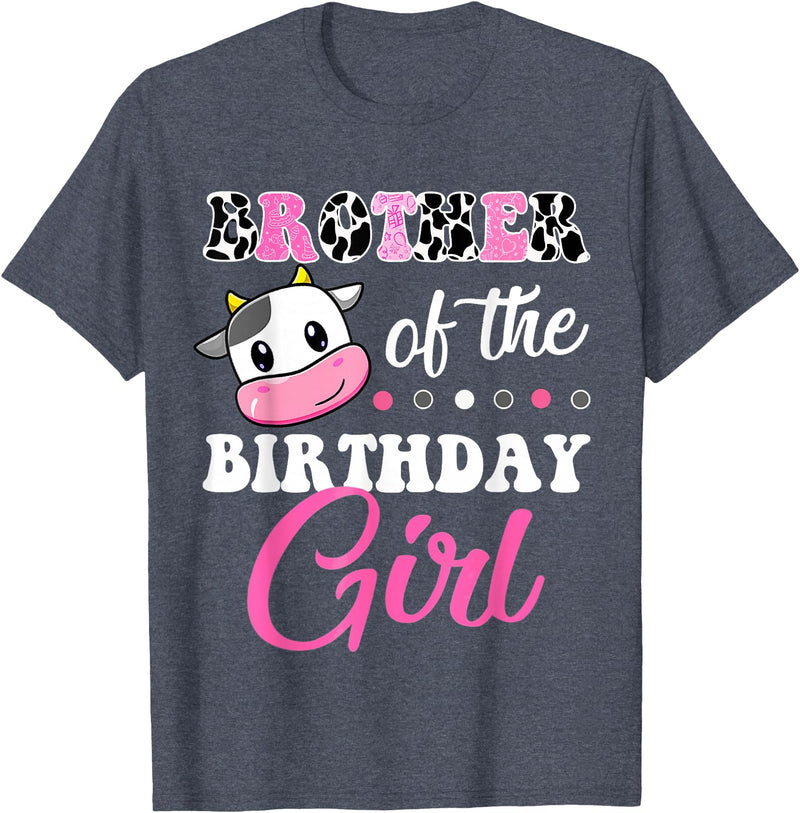 Cow Lover Birthday Men Women Kids Shirts & Gifts Brother Of The Birthday Girl Family Matching Farm Cow T-Shirt - Heather Blue