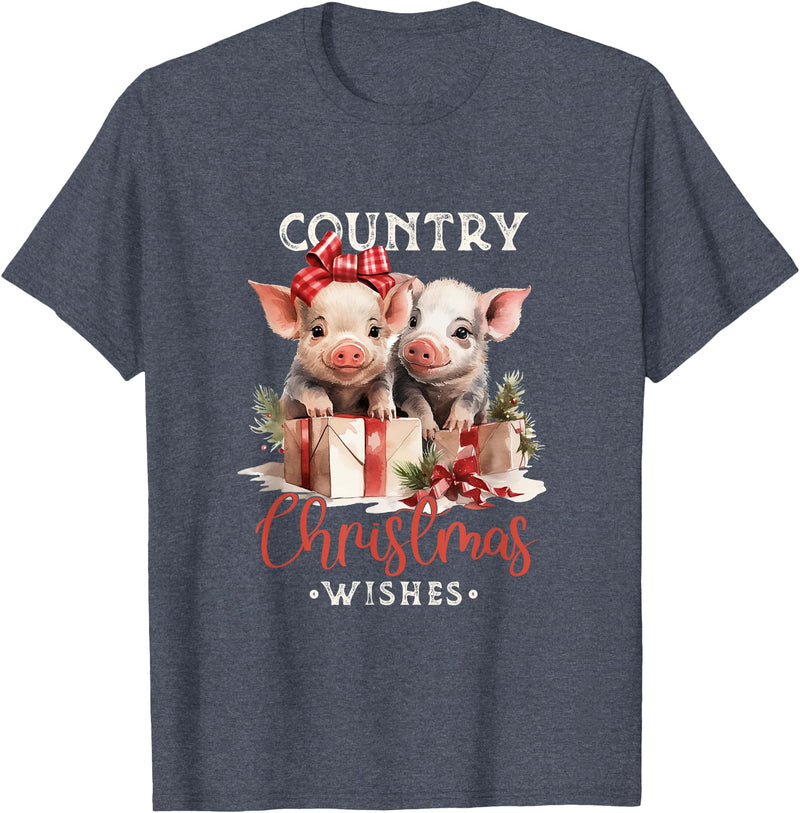 Retro funny Farmer shirt pig Christmas tee Christmas Pig Merry Pigmas Pig Lover T-Shirt - Heather Blue