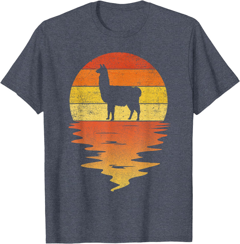 TrendyPull Silhouette Retro Vintage Style Gifts Llama shirt retro sunset 70s vintage Llama T-Shirt - Heather Blue