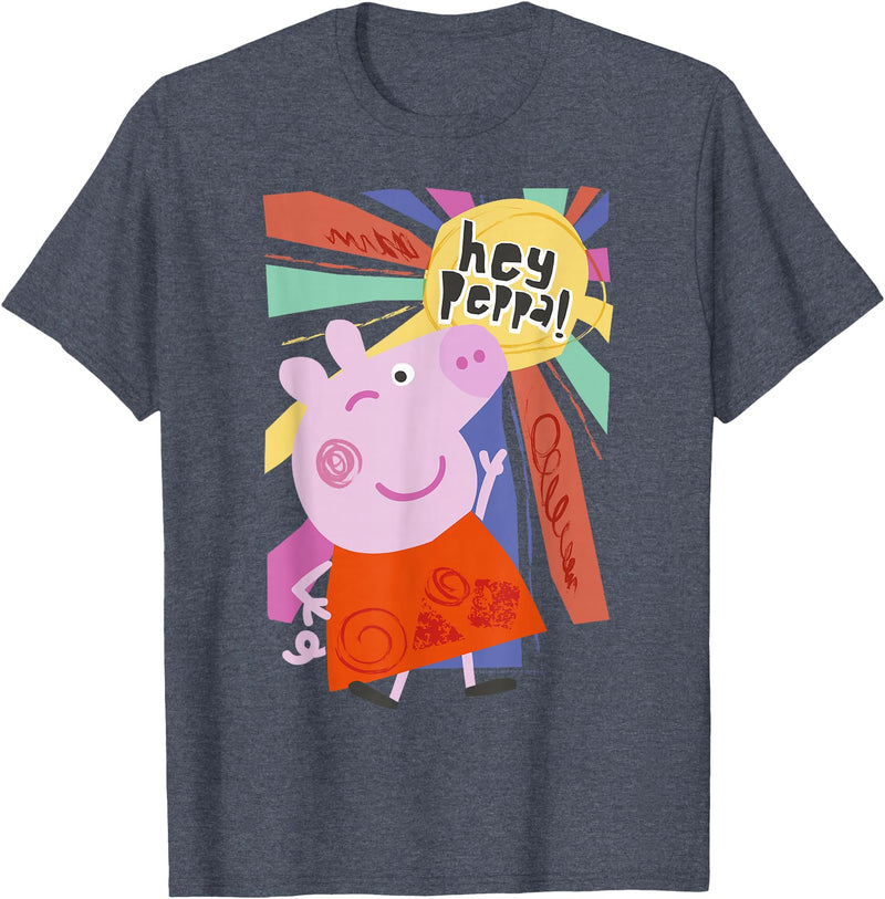 Peppa Pig Hey Peppa Colorful Sunshine Striking Pose Portrait T-Shirt - Heather Blue