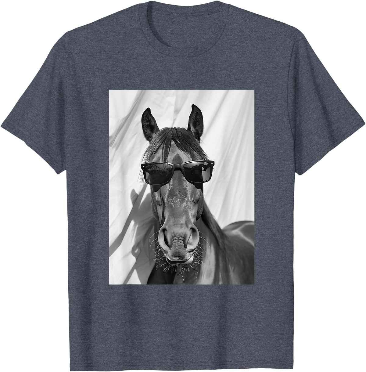 Funny Animal Photography Clothing Co. Cute Horse with Sunglasses Farm Animal Photo Booth T-Shirt - Heather Blue