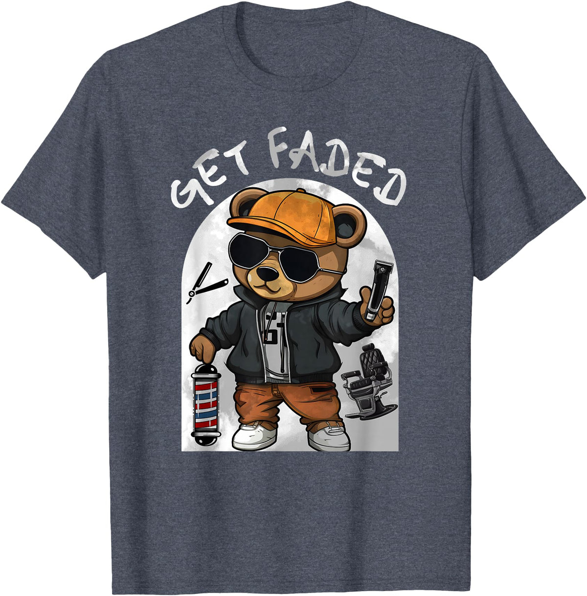 Black Barbershop African American Barber Designs Get Faded Hip Hop Teddy Bear Barber Streetwear Fade Haircut T-Shirt - Heather Blue
