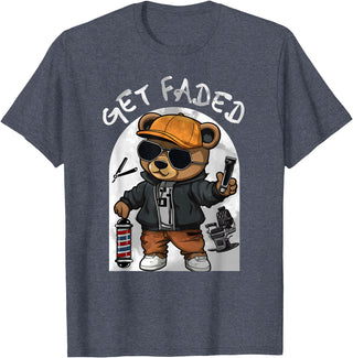 Black Barbershop African American Barber Designs Get Faded Hip Hop Teddy Bear Barber Streetwear Fade Haircut T-Shirt - Heather Blue