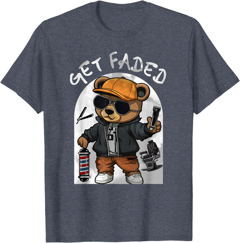 Black Barbershop African American Barber Designs Get Faded Hip Hop Teddy Bear Barber Streetwear Fade Haircut T-Shirt - Heather Blue