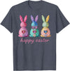 Funny Three Bunnies Rabbit Eggs Happy Easter Trendy Sparkly T-Shirt in Heather Blue