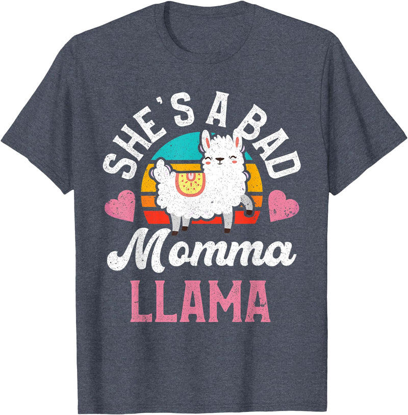 LLama Squad Shirts and Gifts Vintage Momma Llama Mom Farm Animal Llama Lover T-Shirt - Heather Blue