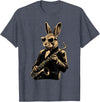 Cute Rabbit Bunny Playing Saxophone Rabbits Musician Music T-Shirt in Heather Blue