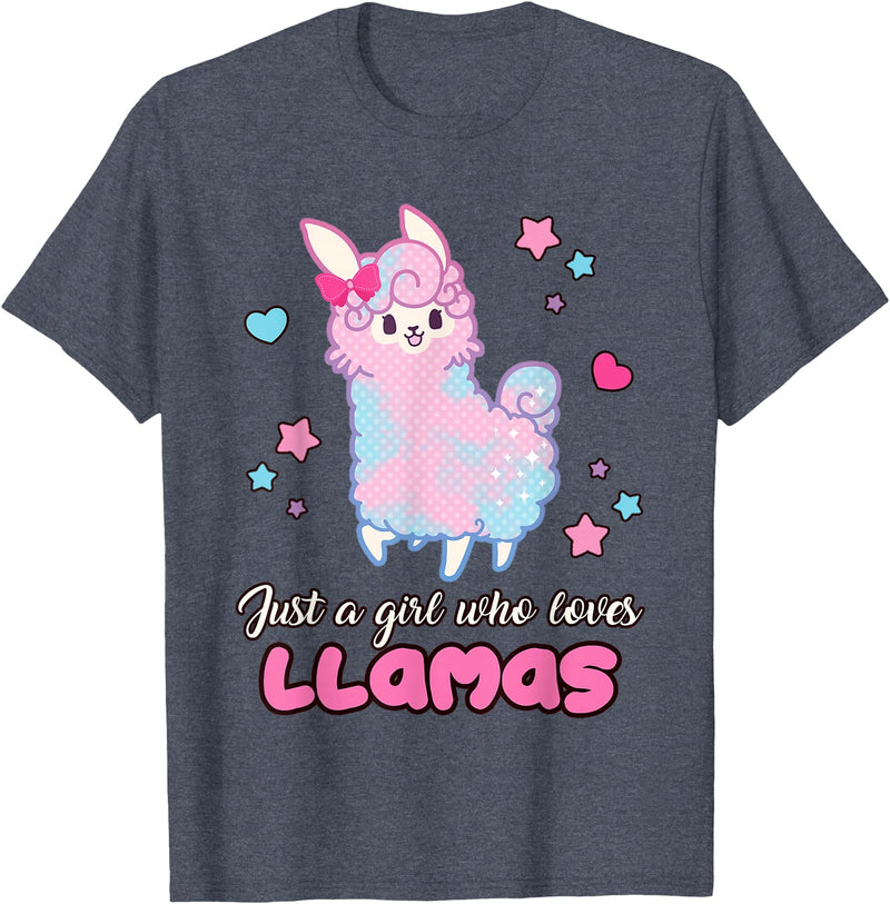 Just A Girl Who Loves Llamas BW Art Llama Girl Shirt Just A Girl Who Loves Llamas Cute T-Shirt - Heather Blue