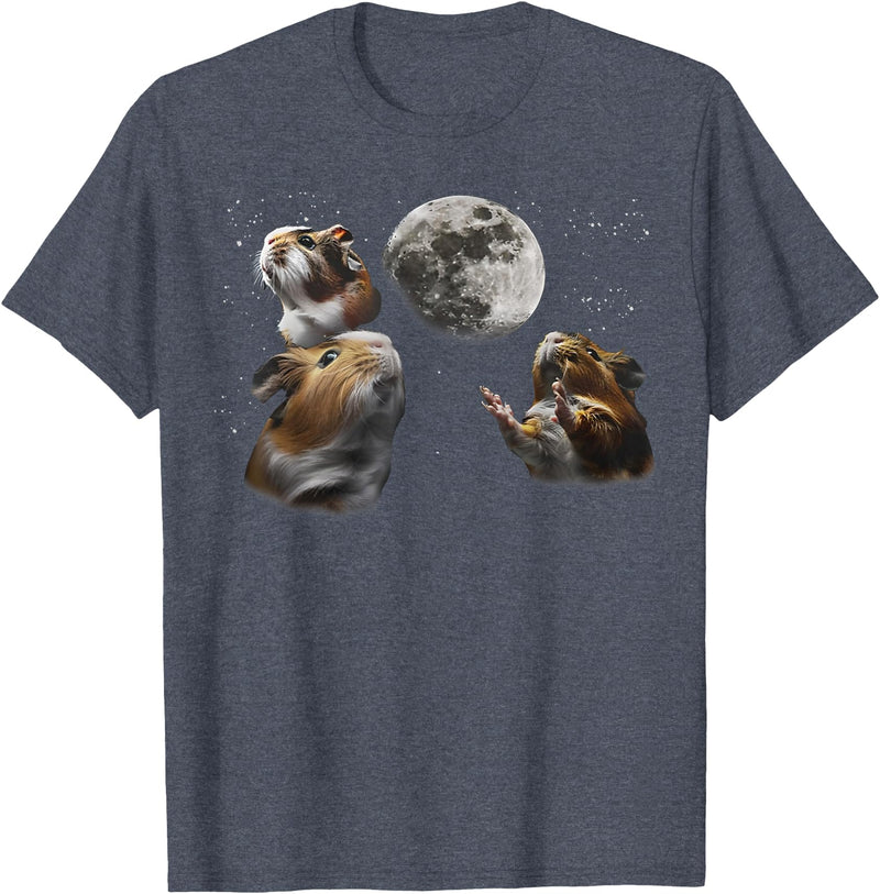 Funny Guinea Pig Lover Gifts 3 Guinea Pigs Moon Howling Funny Rodent For Men, Women, Kid T-Shirt - Heather Blue