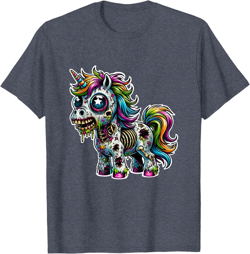 Cool Zombie Horror and Halloween Designs Scary Zombie Unicorn Scary Halloween Horror Monster Design T-Shirt - Heather Blue