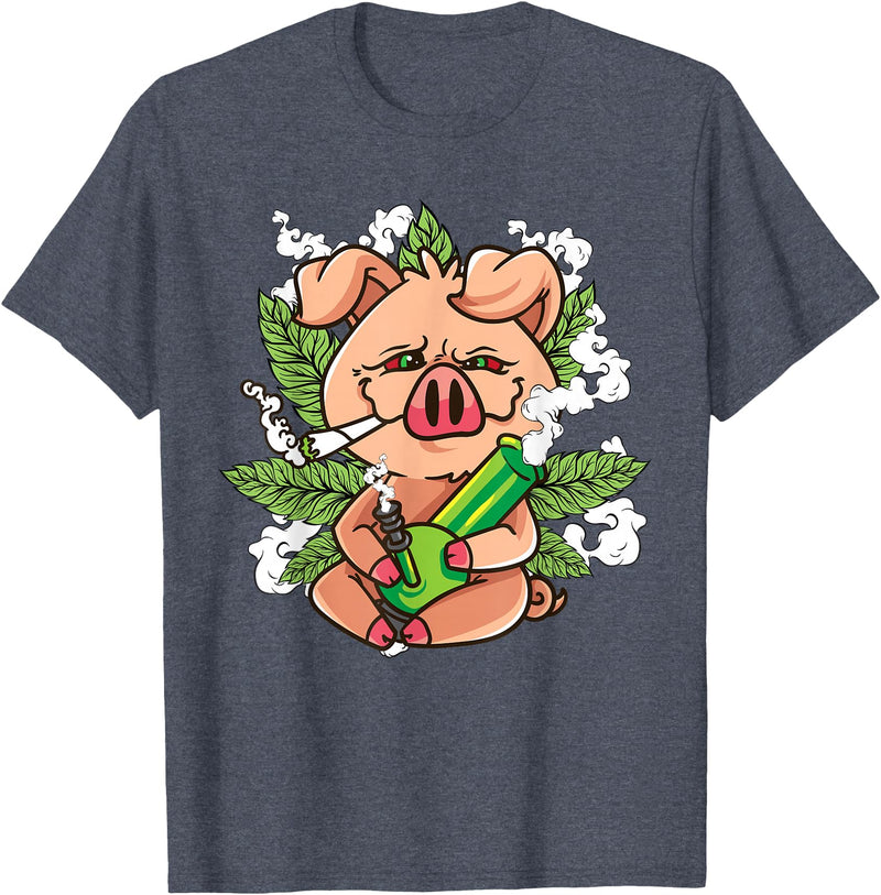 Weed Lover Gifts Funny Pot Smoker Gifts Pig Lover Pig Smoking Joint Holding Weed Bong Pig Marijuana T-Shirt - Heather Blue