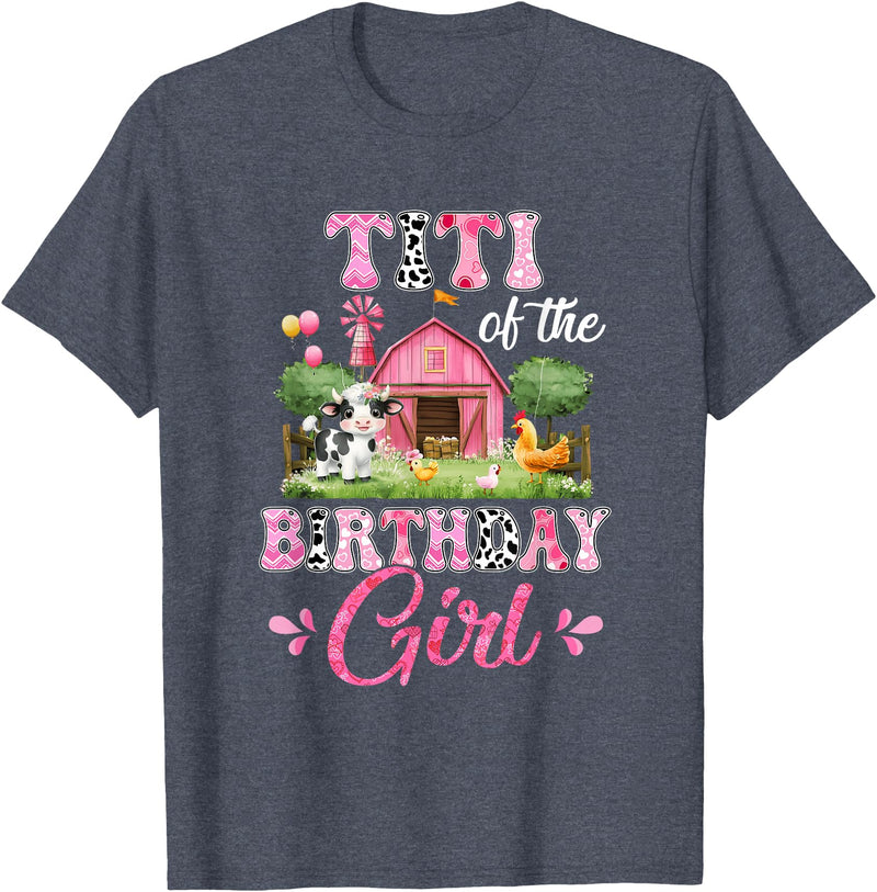 Cow First Birthday Girl Family Titi Of The Birthday Girl 1St Birthday Cow Farm Family T-Shirt - Heather Blue
