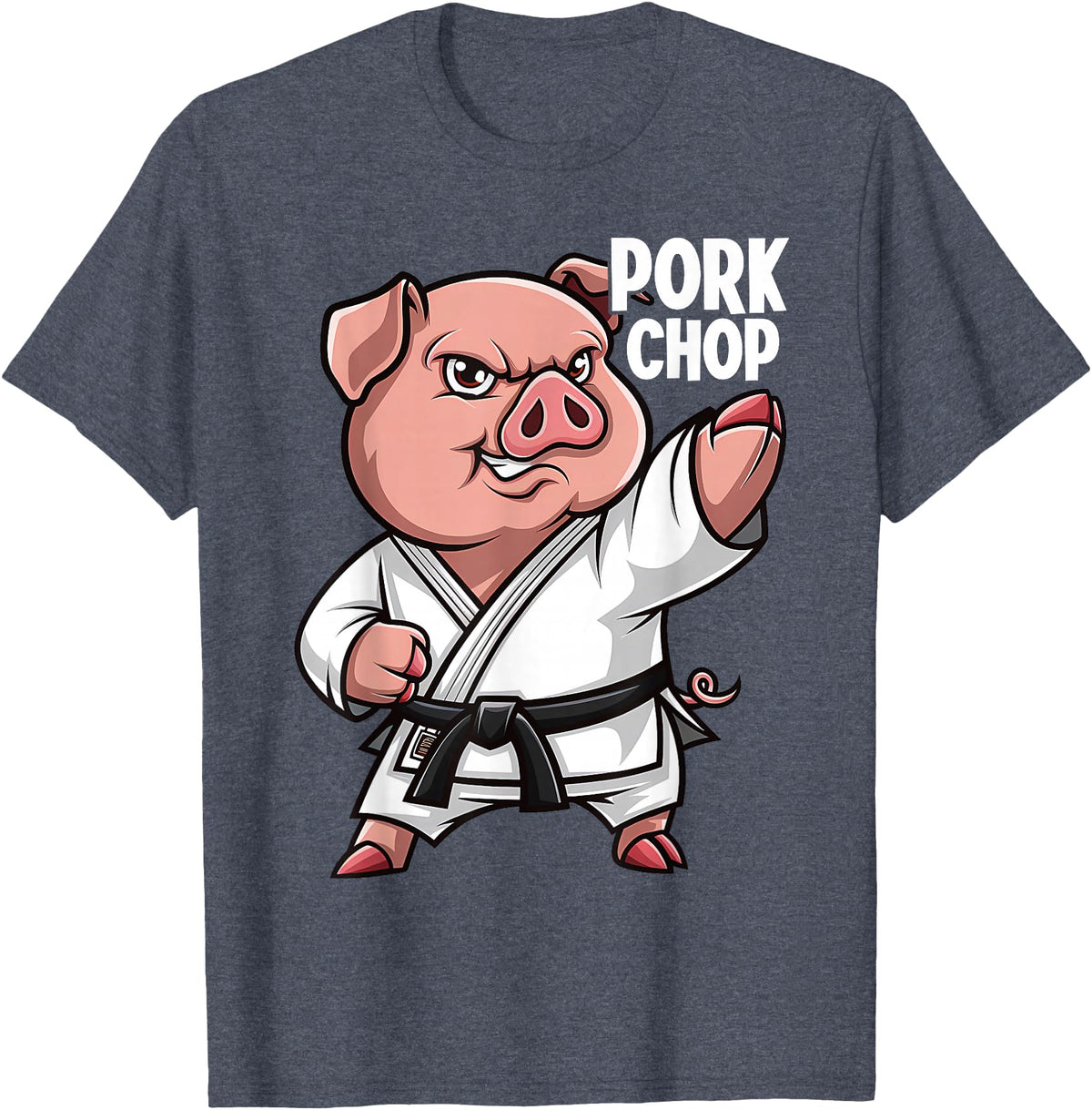 Pig Lover Gift Co. Pig Karate Pork Chop Funny Hog Swine Pun Men Boys Kids Women T-Shirt - Heather Blue