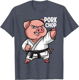 Pig Lover Gift Co. Pig Karate Pork Chop Funny Hog Swine Pun Men Boys Kids Women T-Shirt - Heather Blue