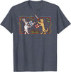 Medieval Rabbit & Dog Sword Fighting Cute Vintage Retro T-Shirt in Heather Blue