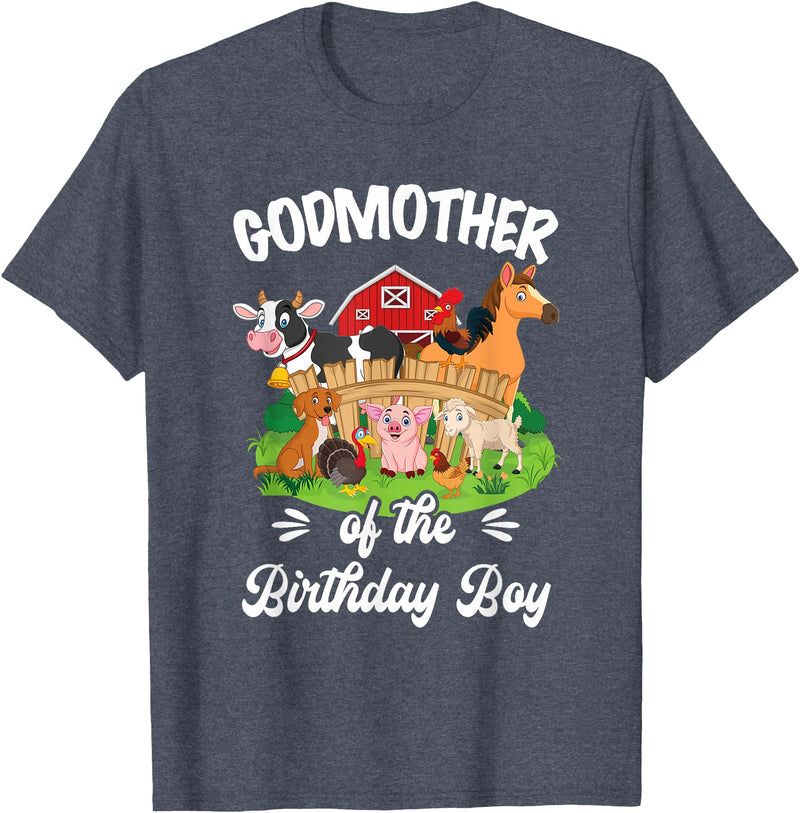 Vintage Retro Birthday Godmother Of The Birthday Boy Party Cow Farm 1St Birthday T-Shirt - Heather Blue