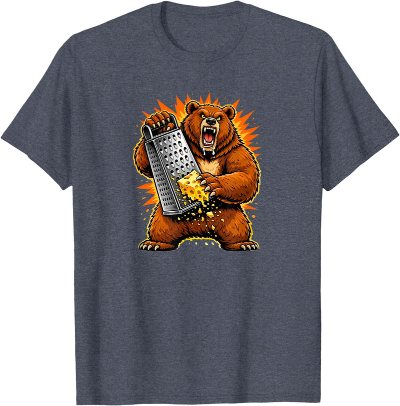 I Hate Wisconsin Tees Angry Bear Grating Cheese Grater Hater T-Shirt - Heather Blue