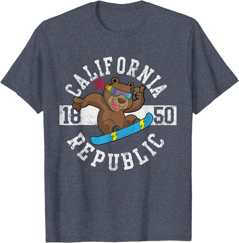 California Gift Kids Boys Girls Men Women Mom Dad California Republic Bear Snowboarder Snowboarding Snowboard T-Shirt - Heather Blue
