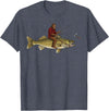 Northern Outdoor Walleye Collection Walleye Fishing Bigfoot Riding Fisherman Funny Angler T-Shirt - Heather Blue