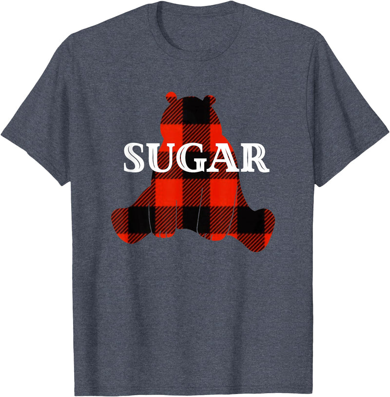 Buffalo Plaid Bear Designs Sugar Nickname Bear Buffalo Plaid Design T-Shirt - Heather Blue