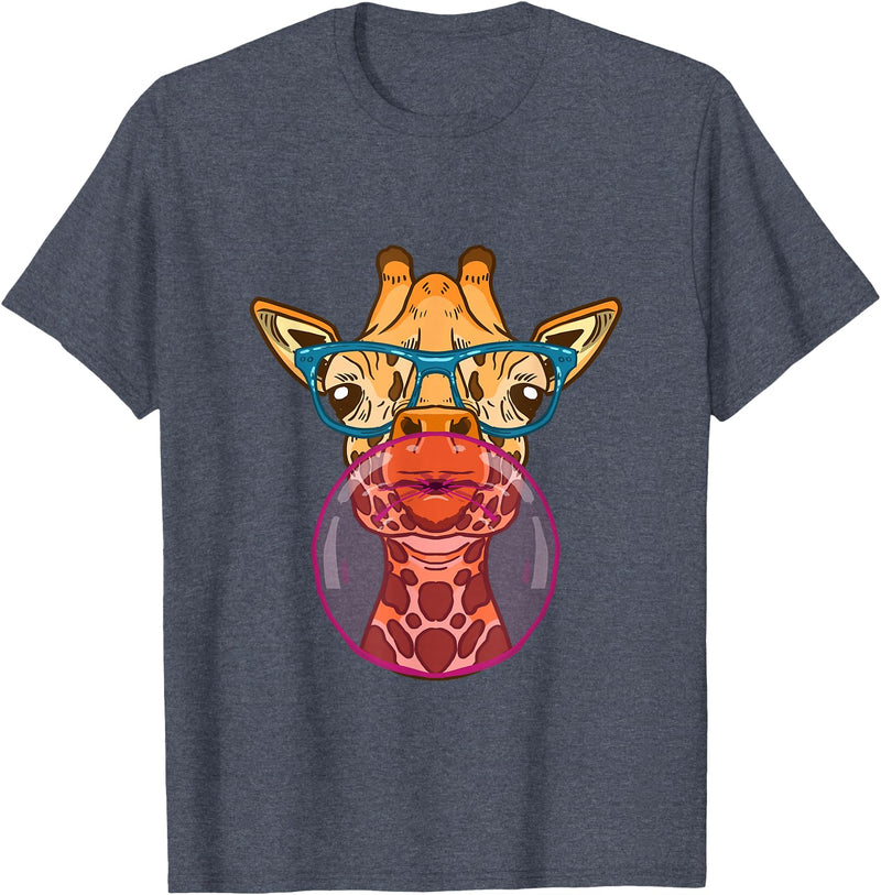 BoredKoalas Giraffe Giraffe Glases Bubblegum Funny Animal Chewing Gum Girls T-Shirt - Heather Blue