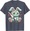 Creepy Cute Bunny Rabbit Alt Goth Grunge Horror Aesthetic T-Shirt (Black) in Heather Blue