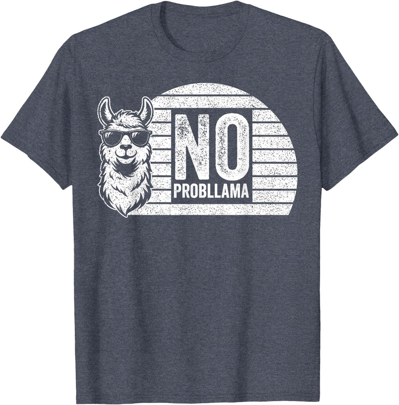Teetro No Probllama Cool Llama Sunglasses Humor Animal T-Shirt - Heather Blue