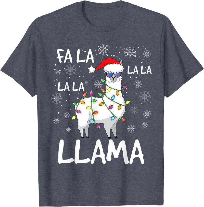 Funny Christmas Llama Shirts FA La La Llama Shirt Women Men Kids Funny Llama Christmas T-Shirt - Heather Blue