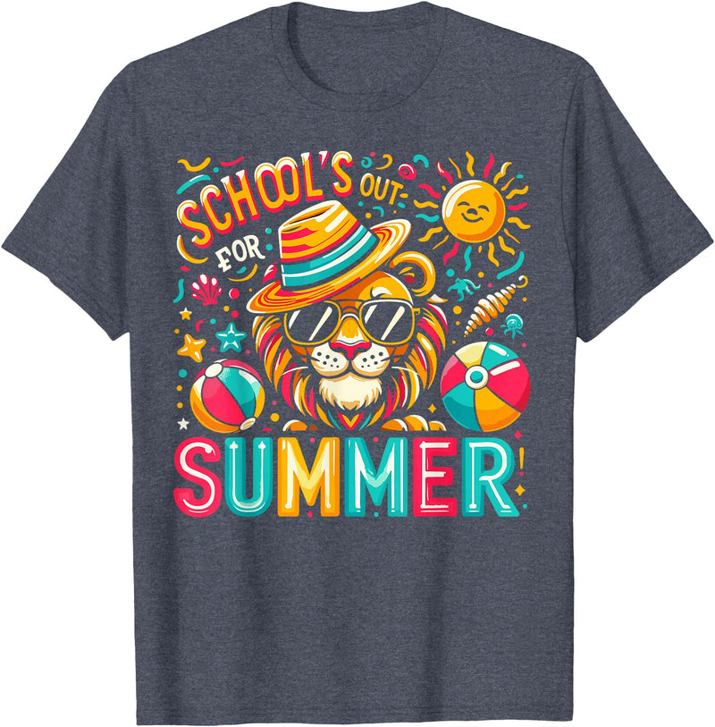 End of School Year Classroom Party Decor Gifts Schools Out For Summer Last Day Of School Boy Kids Lion T-Shirt - Heather Blue