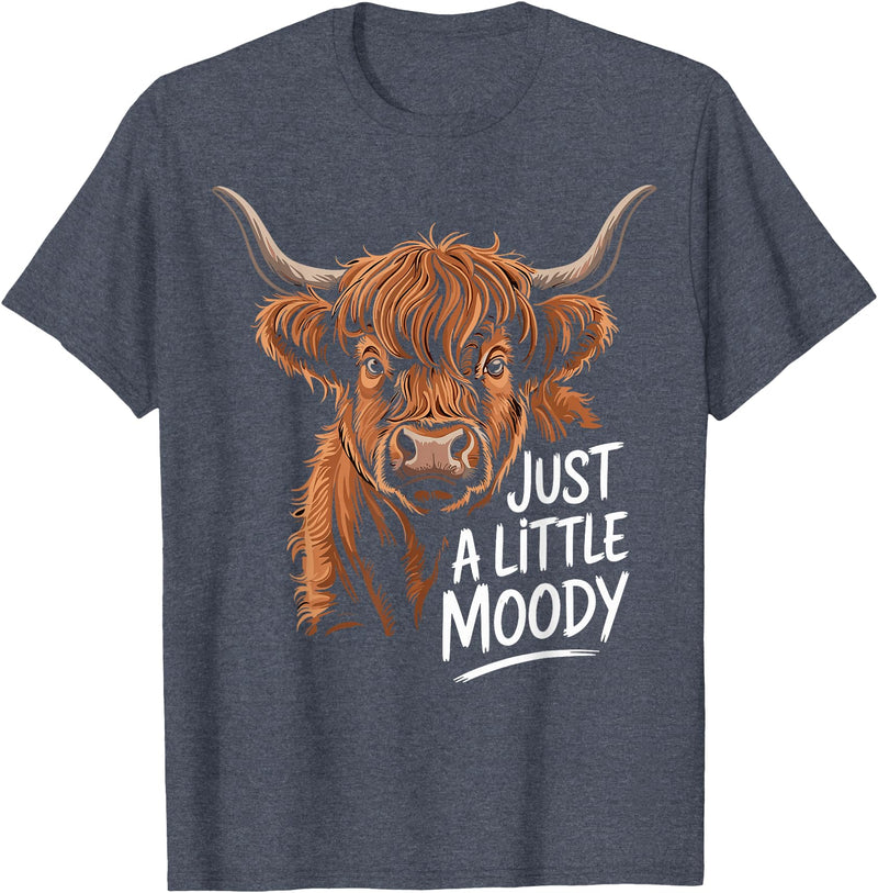 Scottish Highland Cow Lovers men woman kids Highland Cow Just A Little Moody Flower Cattle Hairy Cow T-Shirt - Heather Blue