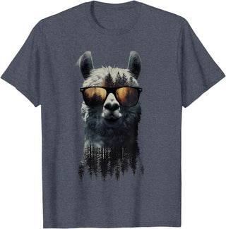 Funny Llama Lover Graphics Funny Alpaca Llama with Sunglasses Animal Graphic T-Shirt - Heather Blue