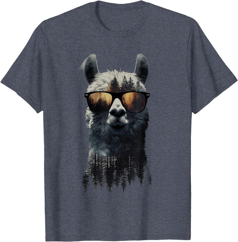 Funny Llama Lover Graphics Funny Alpaca Llama with Sunglasses Animal Graphic T-Shirt - Heather Blue
