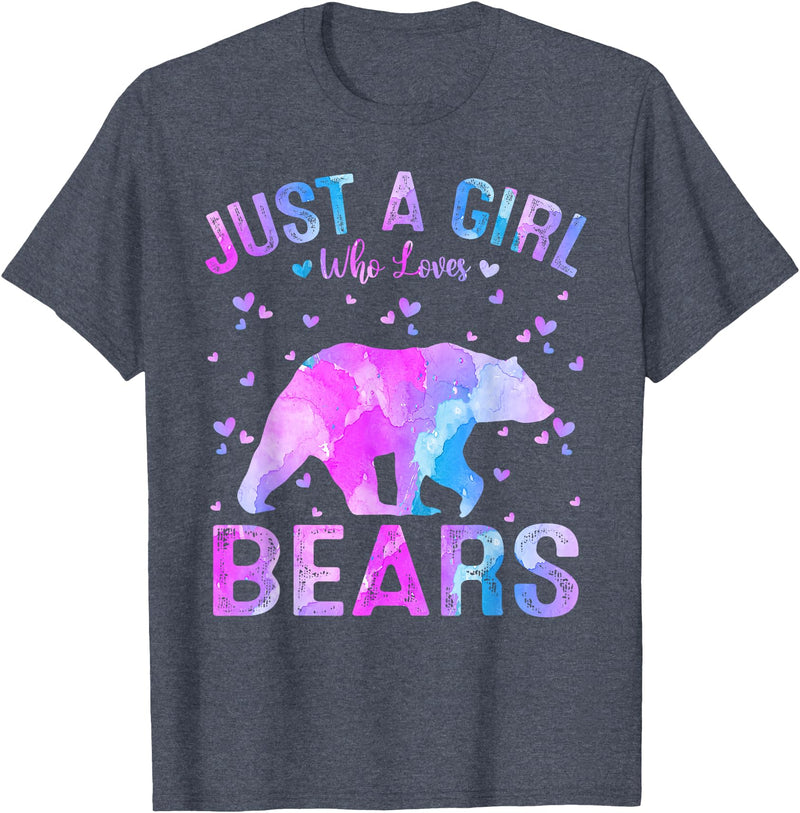 Just A Girl Who Loves Bear Gifts Outfit Colorful Just A Girl Who Loves Bears Women Girls T-Shirt - Heather Blue