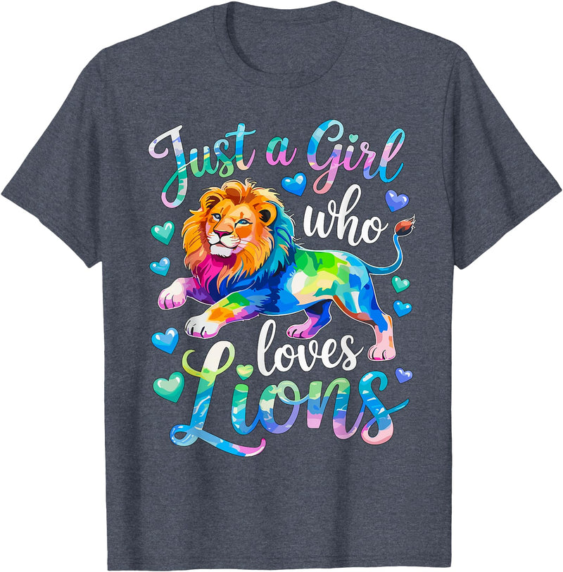 Funny Lion Lover Lion Animal Just a Girl Who Loves Lions T-Shirt - Heather Blue