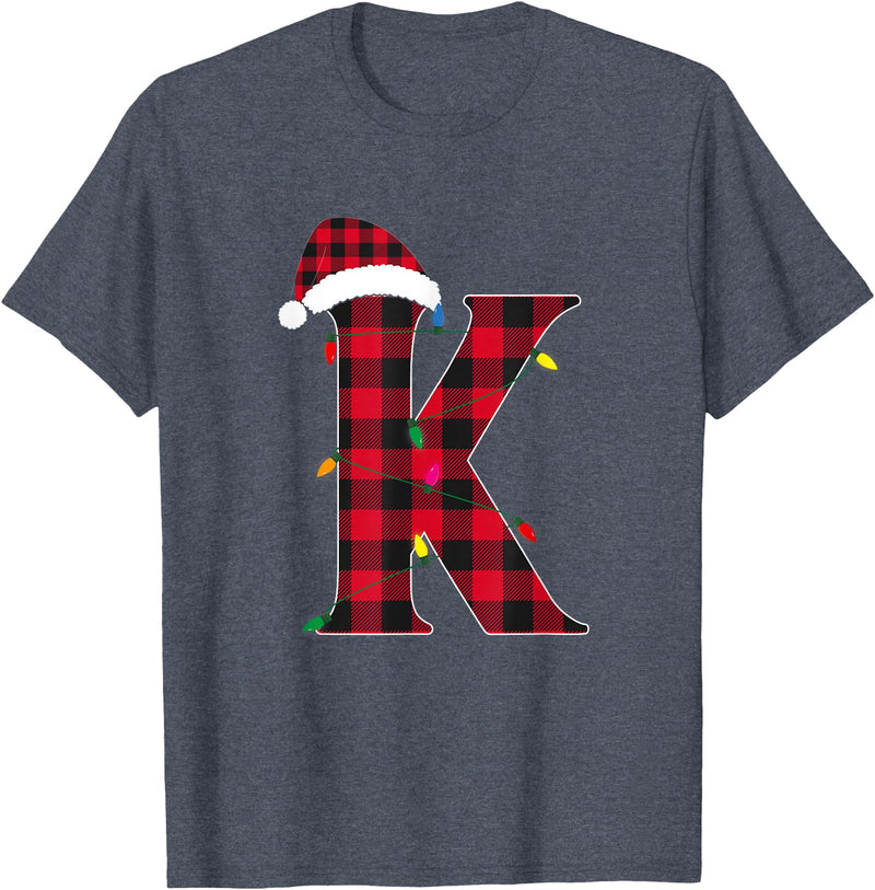 Awesome Letter K Initial Name Buffalo Plaid Christmas Pajama T-Shirt - Heather Blue