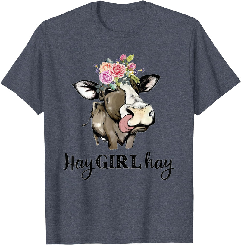 Funny Cow Design Cow Hay Girl Hay T-Shirt Funny Cow Lovers Heifer Gifts Tee T-Shirt - Heather Blue