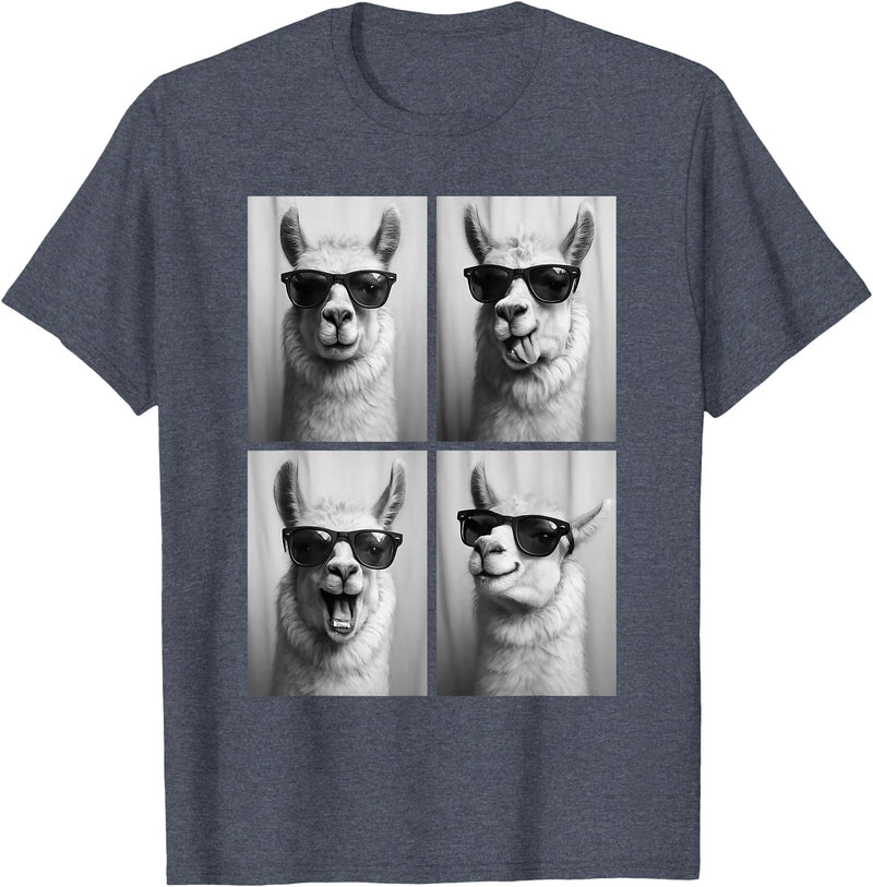 Funny Animal Selfie Booth Tee Cool Llamas Sunglasses Jungle Animal Meme Selfie Booth T-Shirt - Heather Blue
