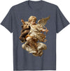 Vintage Angel Aesthetic Classical Art Cute Cherub Angel with Bear Baroque Renaissance Aesthetic T-Shirt - Heather Blue