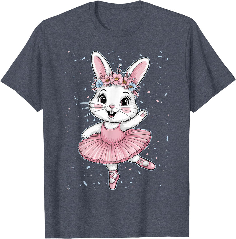 Sweet Dancing Ballerina Bunny Ballet Rabbit Girl Easter Day T-Shirt in Heather Blue