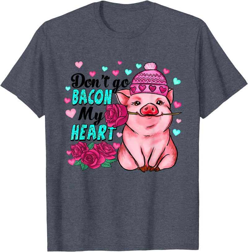 Punny Pig Valentine Apparel Don't Go Bacon My Heart Funny Pig Valentine Tee T-Shirt - Heather Blue