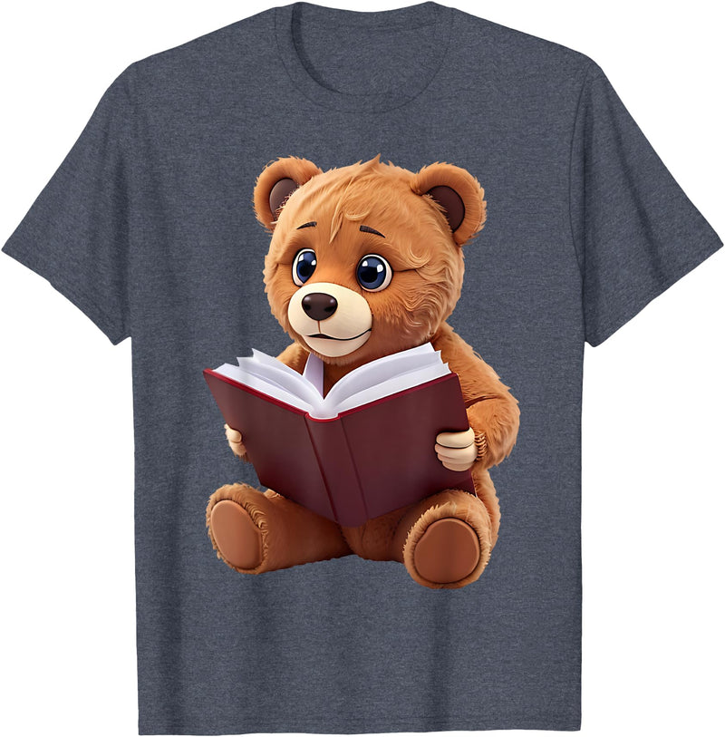 Funny Teddy Bear reading a book: Graphic for bear lovers T-Shirt - Heather Blue