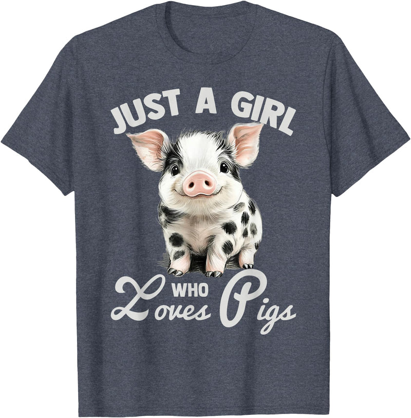 Farm Animal Lover Spotted Pig Cute Art Style Just A Girl Who Loves Pigs Cute Spotted Pig Lover Gift T-Shirt - Heather Blue
