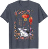 Cute Chinese New Year Rabbit for Women Watercolor Flowers T-Shirt in Heather Blue