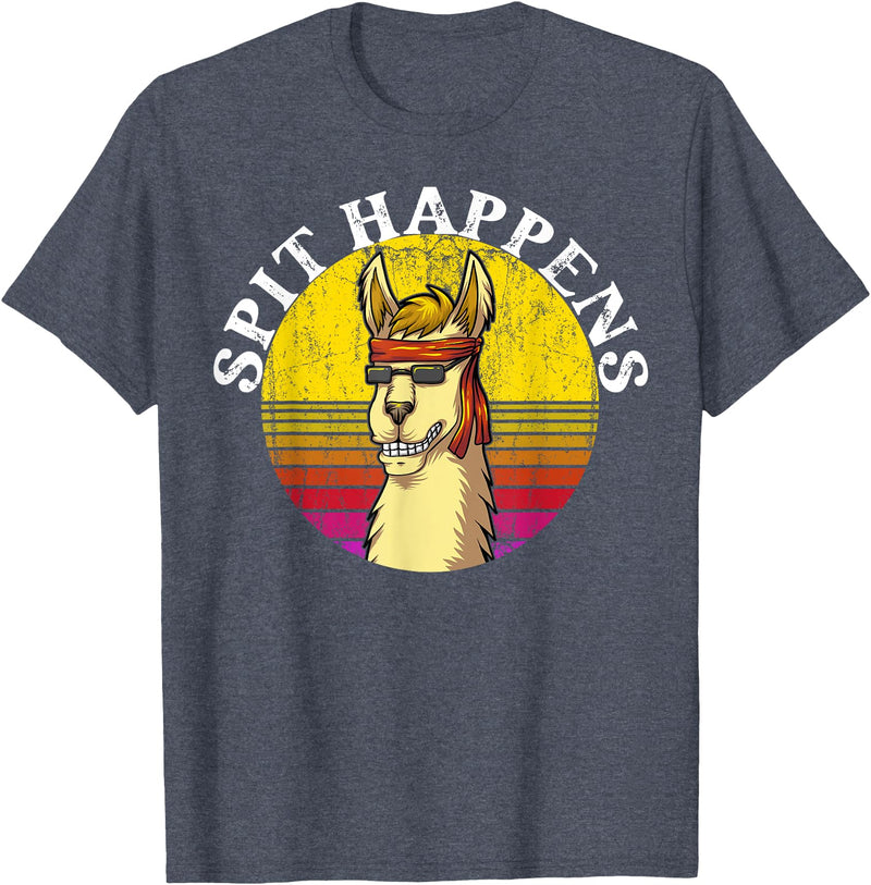 Funny Groovy Llama Alpaca Spit Happens Tees & Co. Funny Groovy Llama Alpaca Spit Happens Tee T-Shirt - Heather Blue