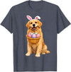 Golden Retriever Bunny Ears Eggs Cute Easter Dogs T-Shirt in Heather Blue
