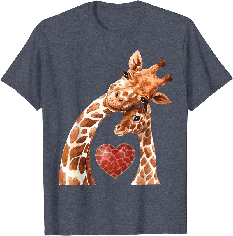 New Mom Giraffe Tees for Women Baby and Giraffe Mom Shirt New Mom Heart Cute Giraffe T-Shirt - Heather Blue